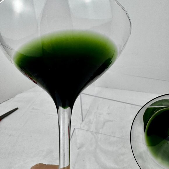 Pier 1 Elemental Green to Clear 7" Martini Cocktail Glass Tall Stem Set 2 MCM - Picture 14 of 15